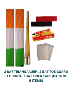 Cricket Bat Tiranga Grip Kit – 6-in-1 Combo with 2 Grips, Toe Guards, F-Bond & Fiber Tape